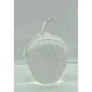 VTG 1981 St. Clair Maude And Bob Clear Apple Glass Paperweight Signed 4x2”